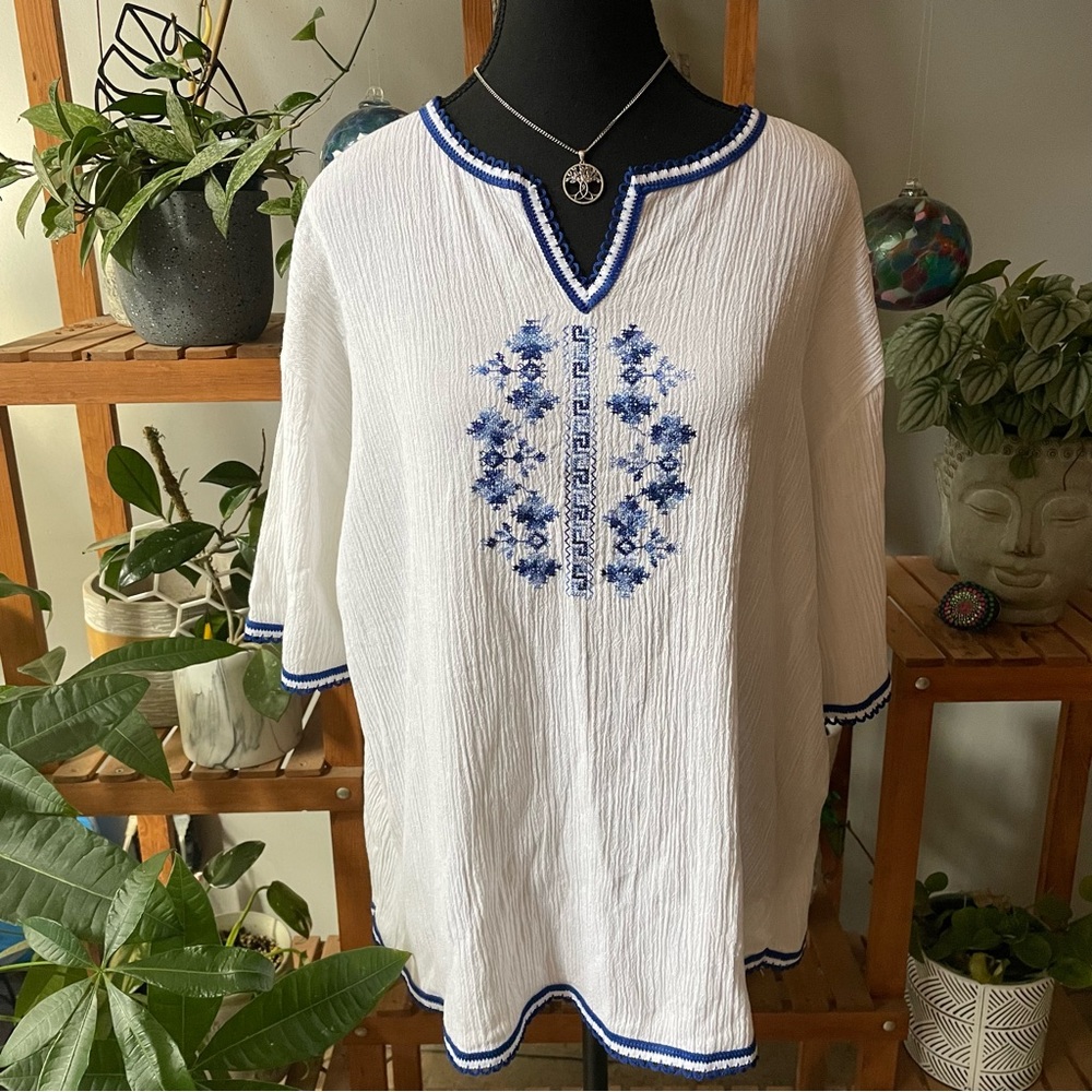 Made in Greece Boho Short Sleeve Cotton Blouse